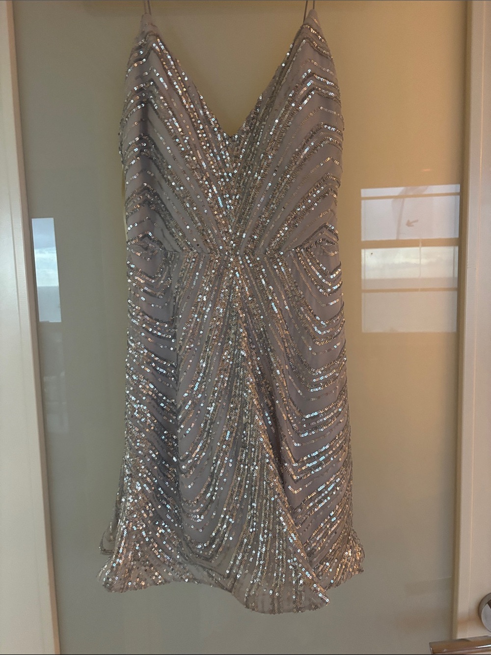 B Darlin Silver Sequin V-Neck Midi Dress